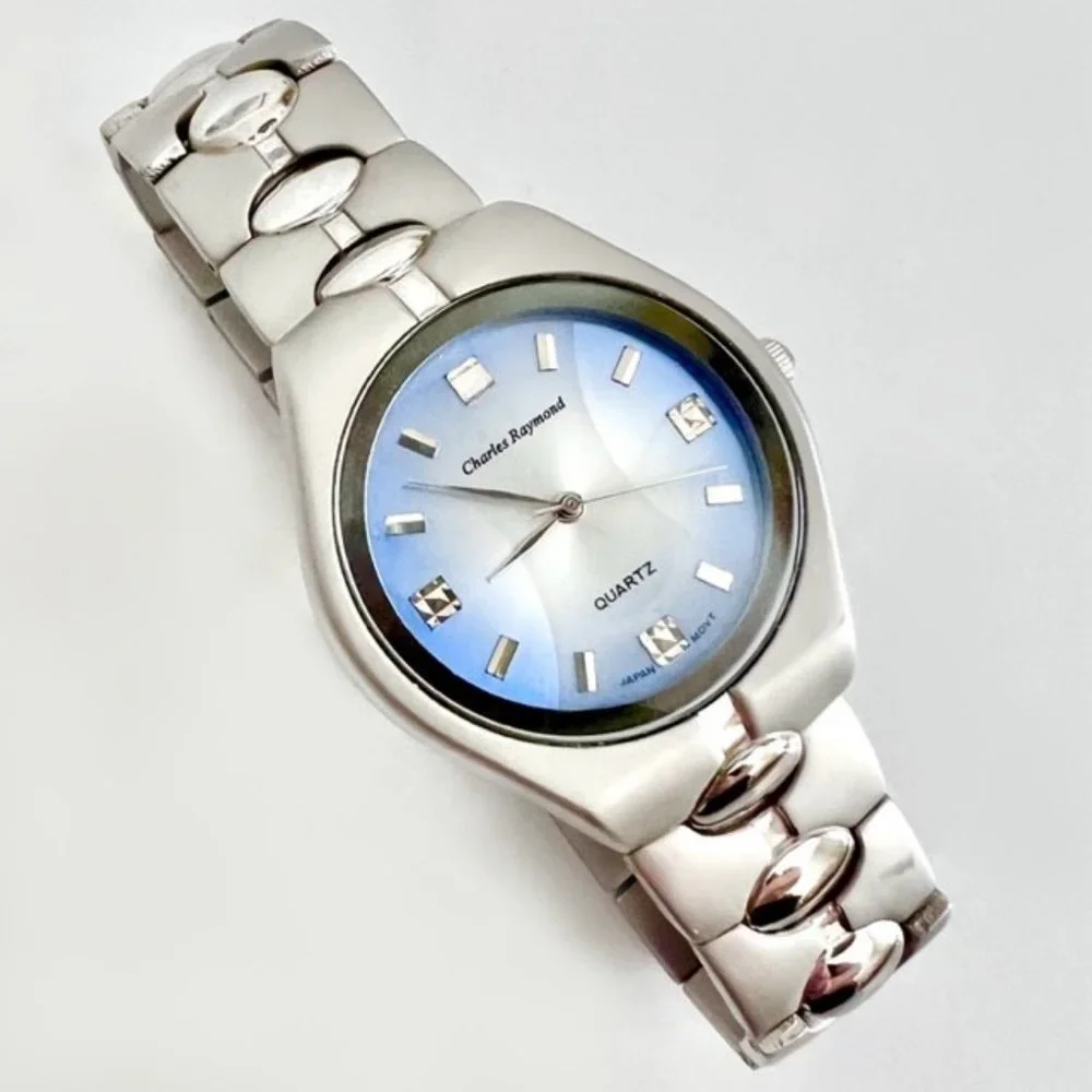 Charles Raymond Silver-Tone Men's Watch with Blue Dial